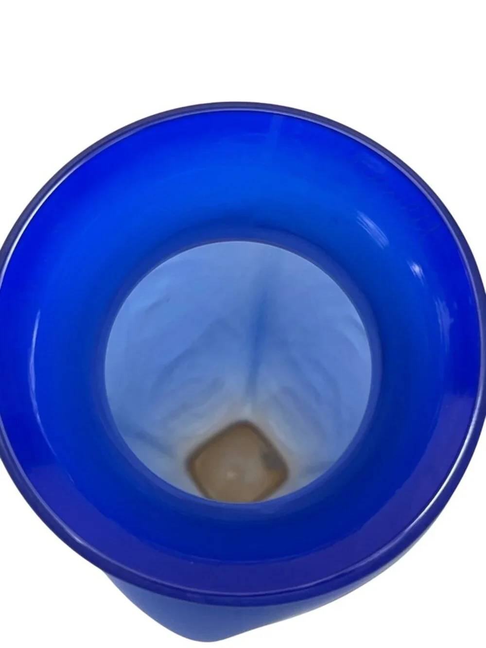 Signed Newell Blue Frosted Glass Vase With Amber Accent & Clear Glass Base C134